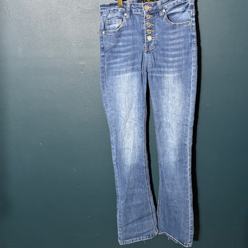 Indigo Rein Women’s High Rise Button-Fly Blue Jeans Stretch Bell Flare Size 3